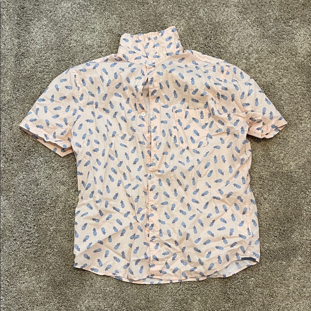 Express Men's Peach and Blue Patterned Shirt